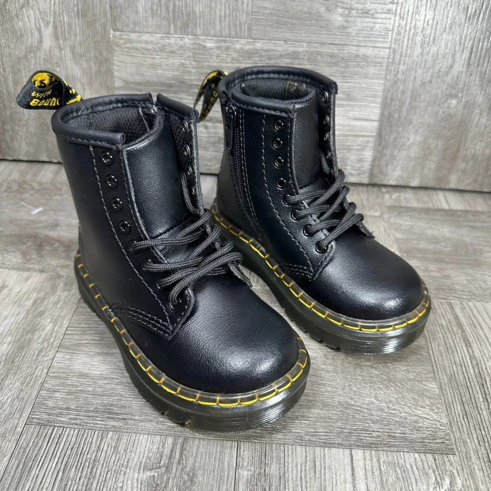 Dr. Martens 1460 Boots Kids 7 Toddler Black Leather Combat Side Zip NEW